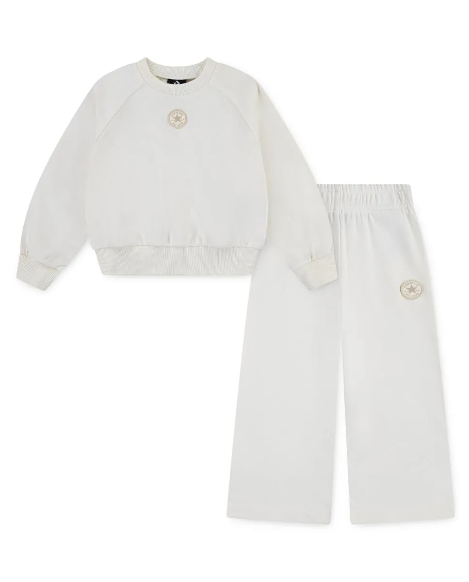 Комплект для девочки футболка с круглым вырезом и рукавами реглан и штаны Converse, белый
Комплект для девочки футболка с круглым вырезом и рукавами реглан и штаны Converse, белый