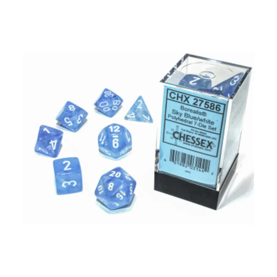 Poly Set Небесно-голубой с белым (7) (3-е издание), Dice - Borealis - Poly Set (Chessex)
Poly Set Небесно-голубой с белым (7) (3-е издание), Dice - Borealis - Poly Set (Chessex)