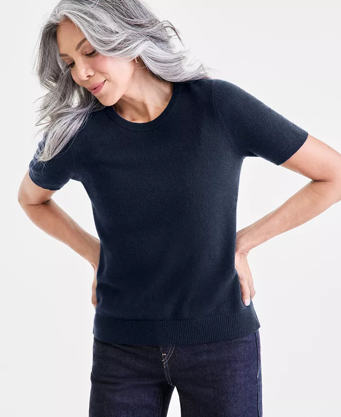 Женский свитер с круглым вырезом и короткими рукавами из 100% кашемира Charter Club, синий
Женский свитер с круглым вырезом и короткими рукавами из 100% кашемира Charter Club, синий