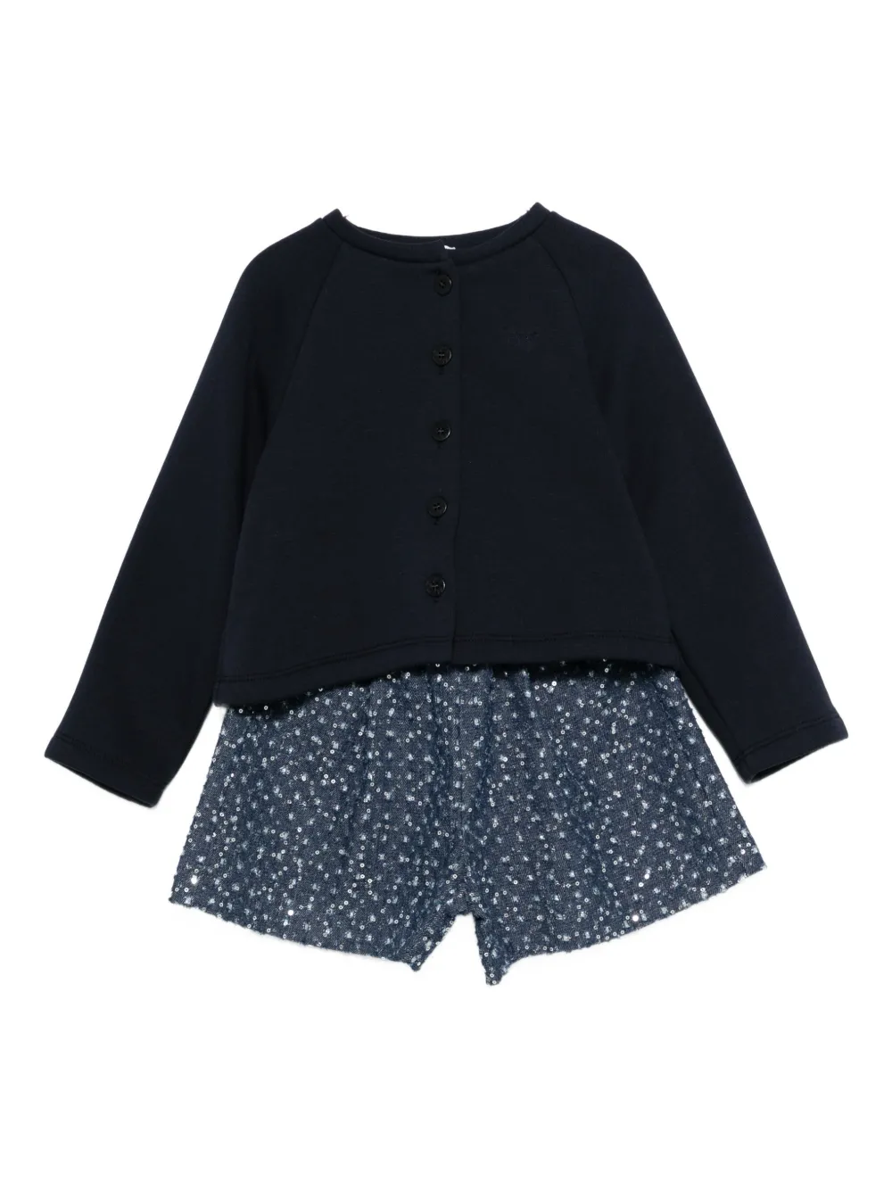 Комплект из двух предметов: шорты с отделкой пайетками Il Gufo, синий
Комплект из двух предметов: шорты с отделкой пайетками Il Gufo, синий