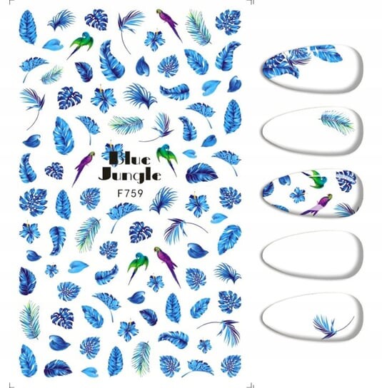 Наклейки для дизайна ногтей с рисунком листьев попугая F-759, Frezarkowo 
Наклейки для дизайна ногтей с рисунком листьев попугая F-759, Frezarkowo