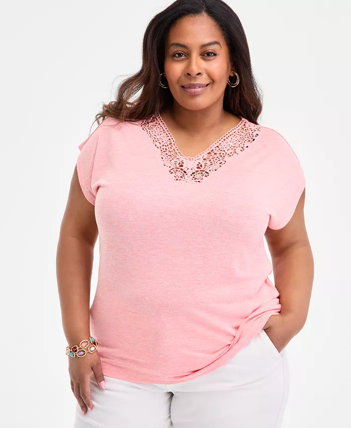 Футболка больших размеров с кружевной отделкой, V-образным вырезом и короткими рукавами Style & Co, розовый
Футболка больших размеров с кружевной отделкой, V-образным вырезом и короткими рукавами Style & Co, розовый