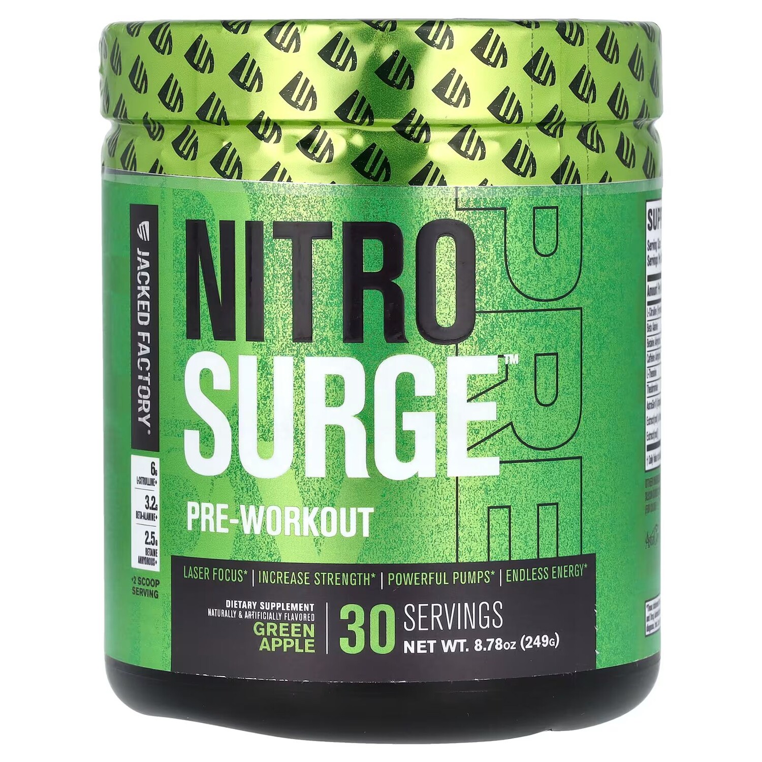 Nitro Surge, Предтренировочный комплекс, зеленое яблоко, 8,78 унции (249 г) Jacked Factory
Nitro Surge, Предтренировочный комплекс, зеленое яблоко, 8,78 унции (249 г) Jacked Factory