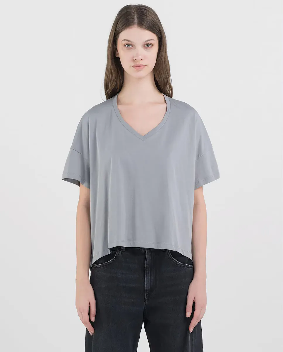 Женская футболка с короткими рукавами и V-образным вырезом Replay, серый
Женская футболка с короткими рукавами и V-образным вырезом Replay, серый