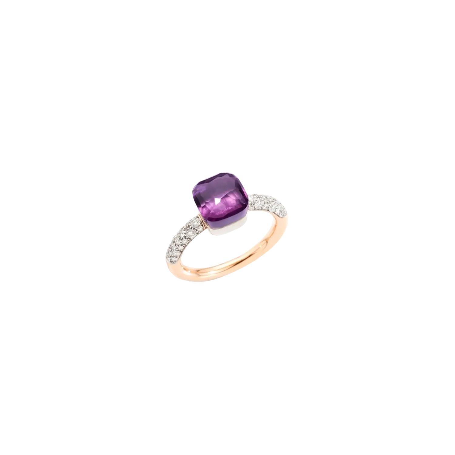 Кольцо Pomellato Petit Nudo из розового и белого золота с бриллиантами и аметистами
Кольцо Pomellato Petit Nudo из розового и белого золота с бриллиантами и аметистами