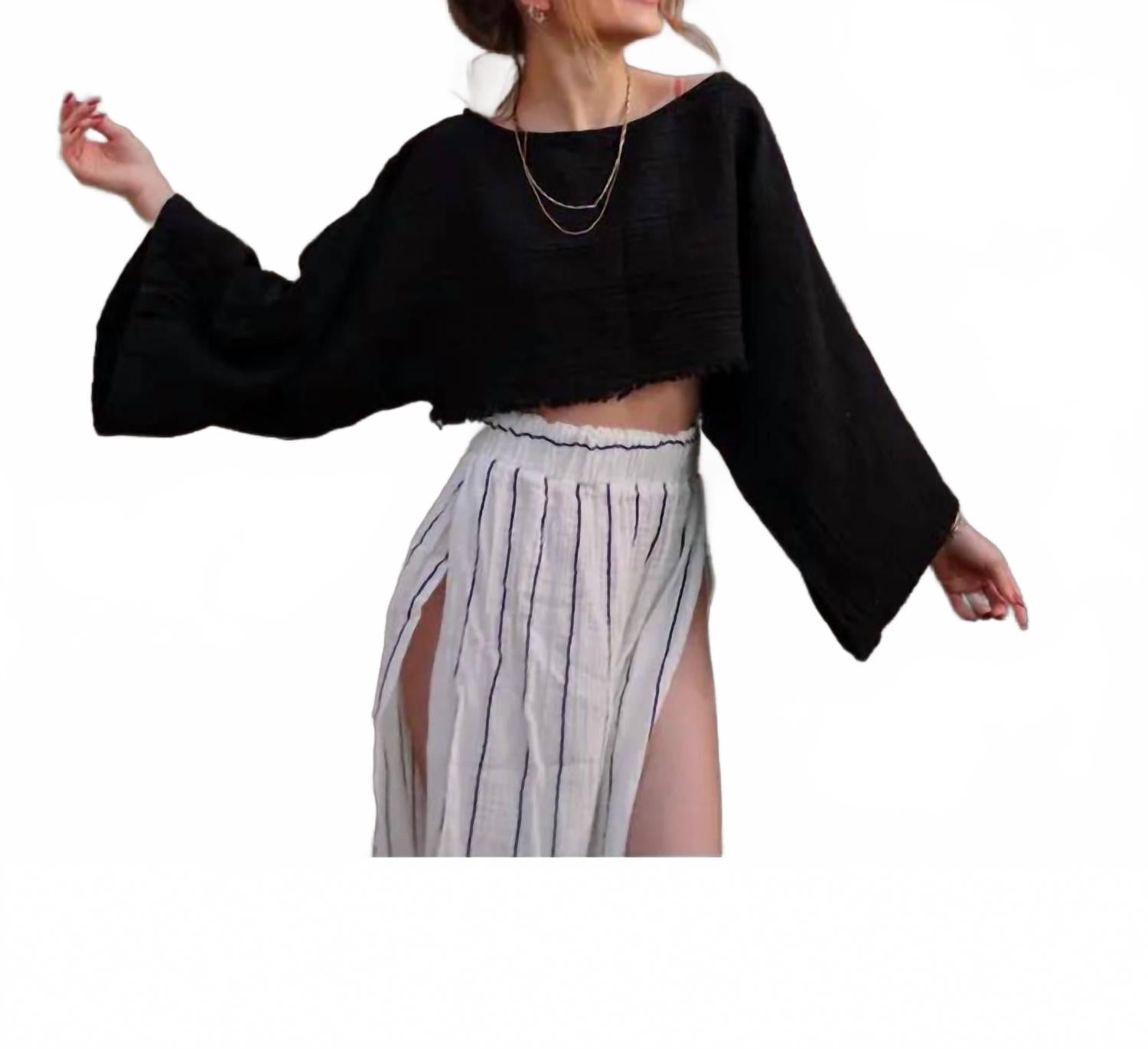 Укороченный топ из муслина и хлопка с открытыми плечами, черный Moa, черный
Укороченный топ из муслина и хлопка с открытыми плечами, черный Moa, черный