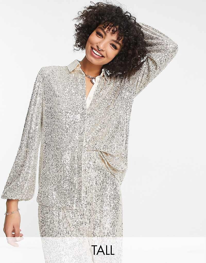 Flounce London Tall – Блузка-рубашка свободного кроя с блестящим металлизированным эффектом серебристого цвета, комбинированная деталь
Flounce London Tall – Блузка-рубашка свободного кроя с блестящим металлизированным эффектом серебристого цвета, комбинированная деталь