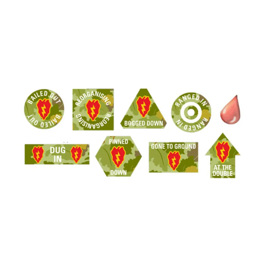 Набор жетонов тропической молнии, Flames of War - Vietnam - Bases, Accessories & Destroyed Vehicles
Набор жетонов тропической молнии, Flames of War - Vietnam - Bases, Accessories & Destroyed Vehicles