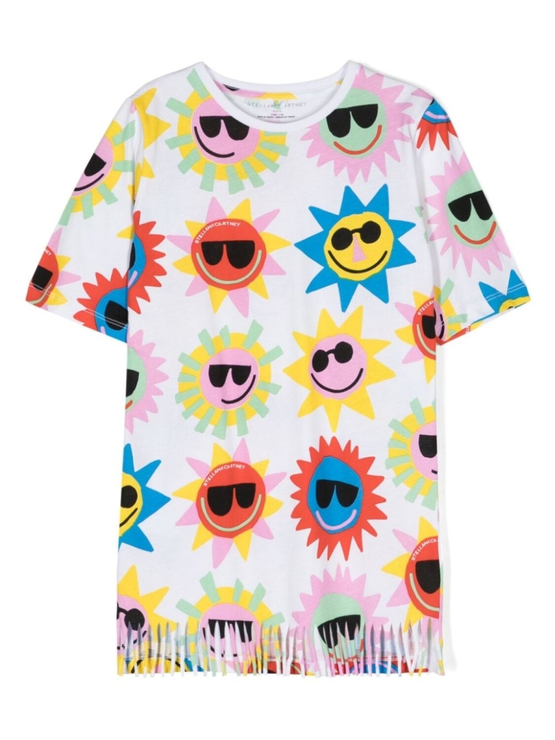 Stella McCartney Kids платье с бахромой и принтом, белый 
Stella McCartney Kids платье с бахромой и принтом, белый