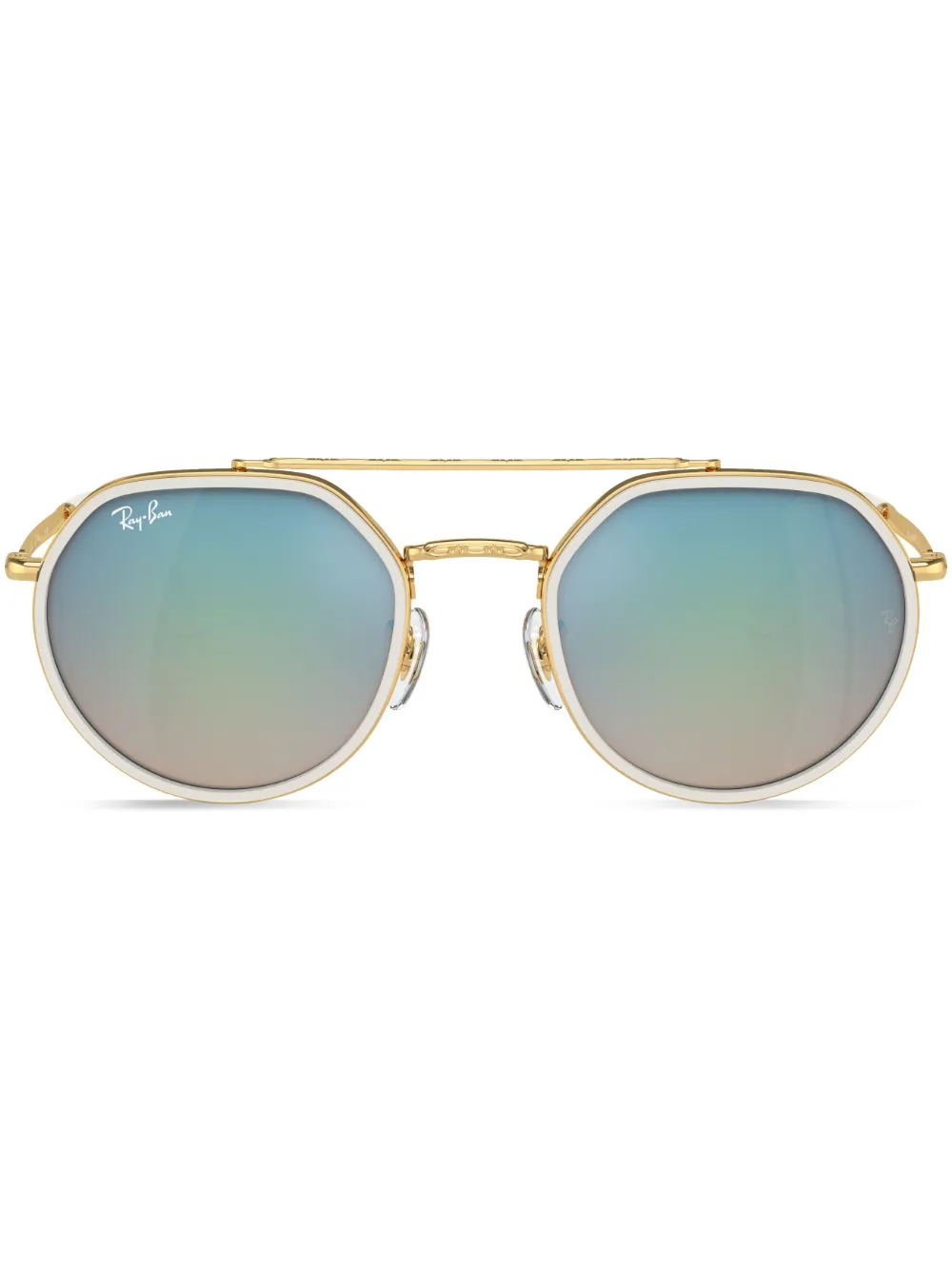 Солнцезащитные очки в круглой оправе с логотипом Ray-Ban, золотой 
Солнцезащитные очки в круглой оправе с логотипом Ray-Ban, золотой