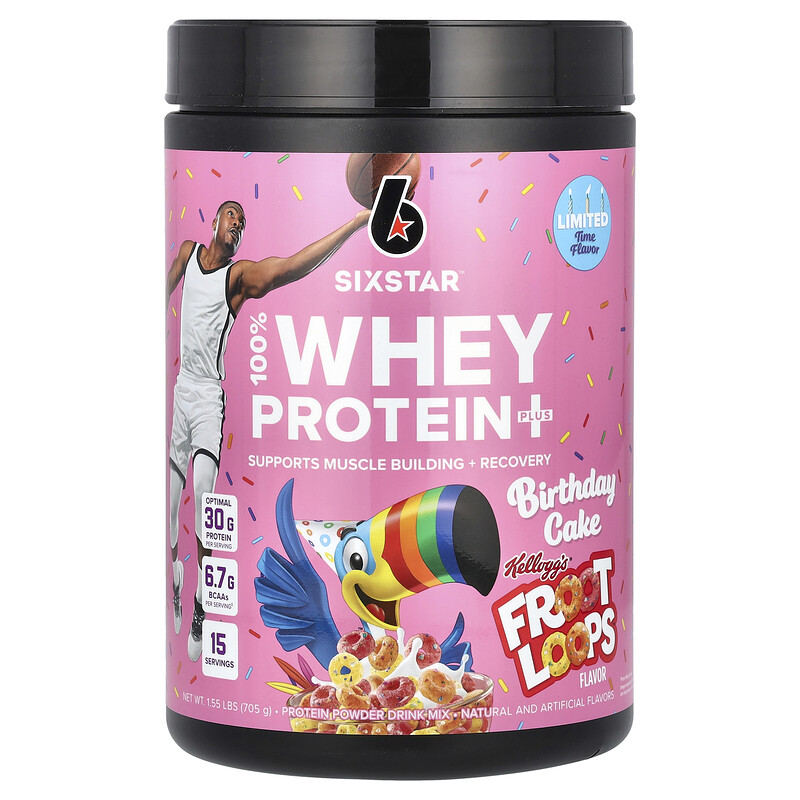 SIXSTAR, 100% Whey Protein Plus, праздничный торт Kellogg's Froot Loops, 705 г (1,55 фунта)
SIXSTAR, 100% Whey Protein Plus, праздничный торт Kellogg's Froot Loops, 705 г (1,55 фунта)