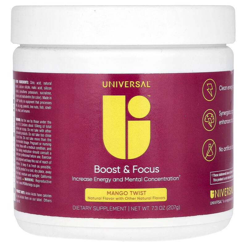 Universal U, Boost & Focus, манго, 207 г (7,3 унции)
Universal U, Boost & Focus, манго, 207 г (7,3 унции)