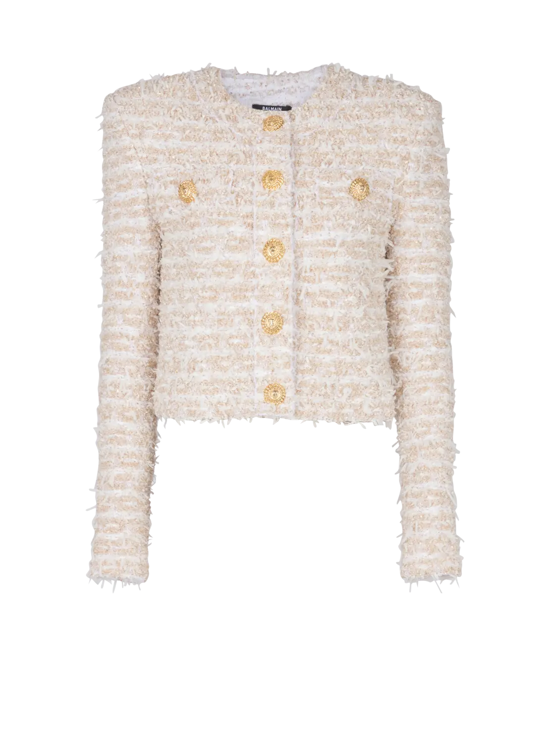 Укороченный твидовый жакет Balmain, золото/красный
Укороченный твидовый жакет Balmain, золото/красный