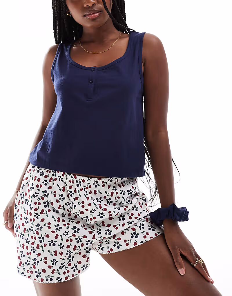 ASOS DESIGN mix & match пижамный жилет хенли с резинкой для волос темно-синего цвета