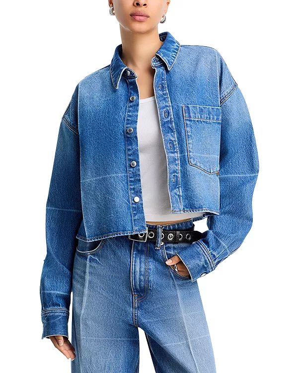 Укороченная джинсовая куртка на пуговицах Alexanderwang, синий
Укороченная джинсовая куртка на пуговицах Alexanderwang, синий
