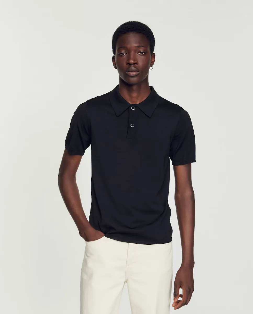 Мужская трикотажная рубашка-поло с короткими рукавами Sandro, черный
Мужская трикотажная рубашка-поло с короткими рукавами Sandro, черный