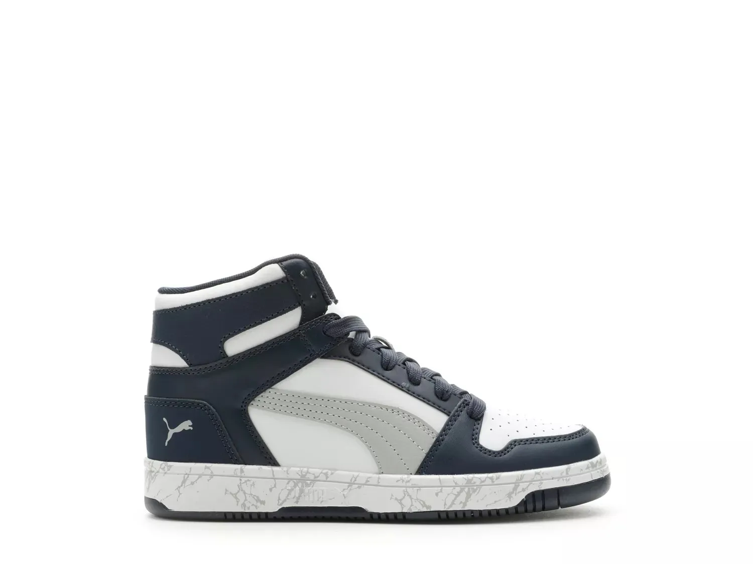 Кроссовки Puma Rebound Mid Layup Marble — детские, темно-синие/белые
Кроссовки Puma Rebound Mid Layup Marble — детские, темно-синие/белые