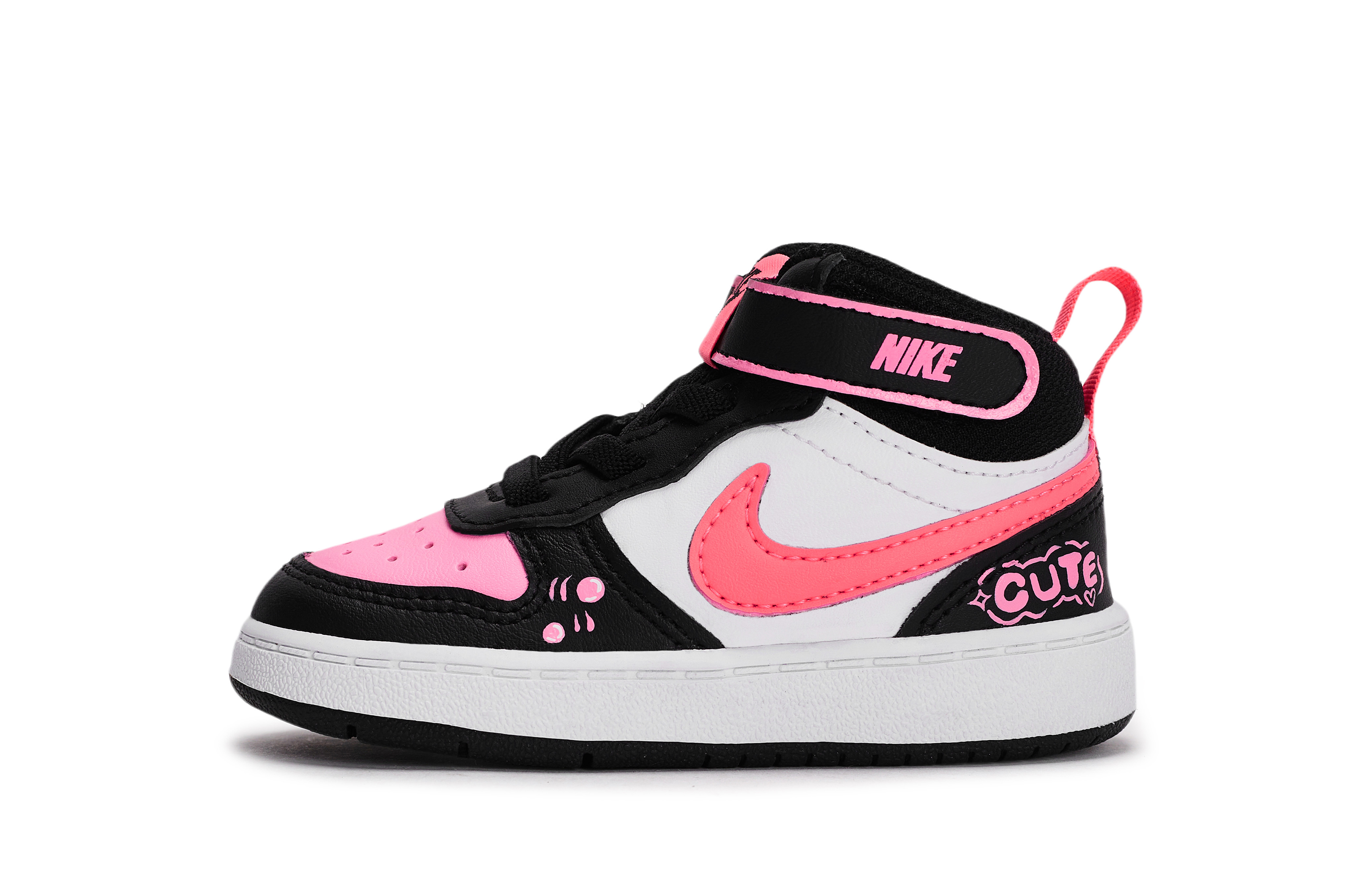 Износостойкие противоскользящие кроссовки Court Borough 2 для малышей среднего возраста Nike, черный/белый/розовый 
Износостойкие противоскользящие кроссовки Court Borough 2 для малышей среднего возраста Nike, черный/белый/розовый