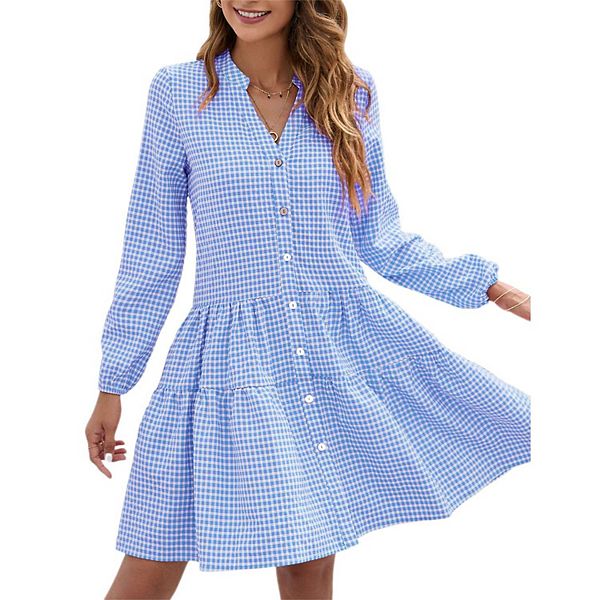 Женское повседневное платье в клетку с длинными рукавами, v-образным вырезом и пуговицами Hallih Burton, Light Blue
Женское повседневное платье в клетку с длинными рукавами, v-образным вырезом и пуговицами Hallih Burton, Light Blue