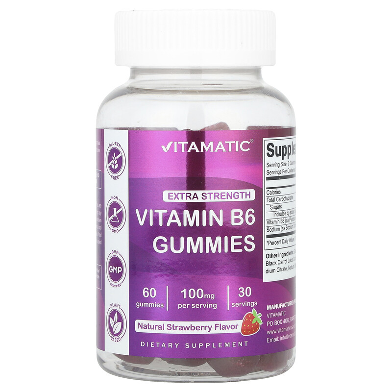 Vitamatic, Витамин B6, усиленная сила действия, натуральная клубника, 100 мг, 60 жевательных таблеток (50 мг в каждой жевательной таблетке)
Vitamatic, Витамин B6, усиленная сила действия, натуральная клубника, 100 мг, 60 жевательных таблеток (50 мг в каждой жевательной таблетке)