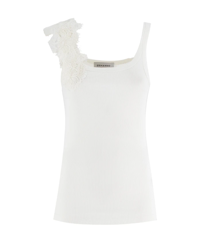 Топ приталенного кроя с цветочной кружевной аппликацией Ermanno Scervino, белый
Топ приталенного кроя с цветочной кружевной аппликацией Ermanno Scervino, белый
