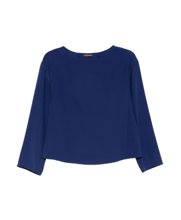 Синяя блузка с вырезом-лодочкой и прямым низом. Emporio Armani, синий
Синяя блузка с вырезом-лодочкой и прямым низом. Emporio Armani, синий