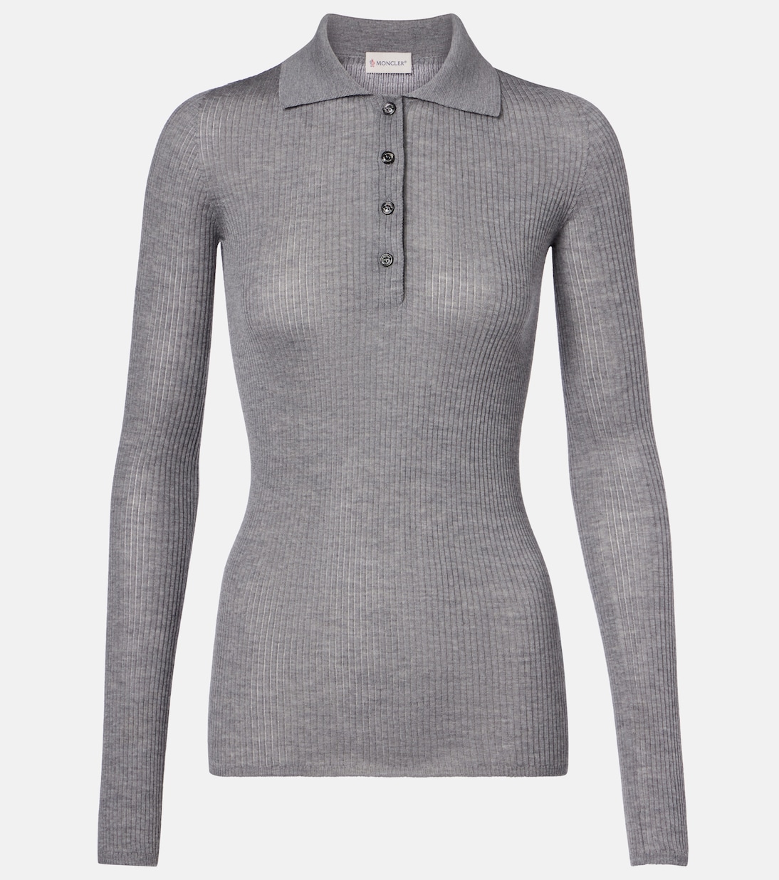 Вязаный поло из шерсти с рубчиками Moncler, серый
Вязаный поло из шерсти с рубчиками Moncler, серый