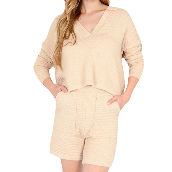 Женский текстурированный лонгслив с воротником и шорты Anna-Kaci, Beige
Женский текстурированный лонгслив с воротником и шорты Anna-Kaci, Beige