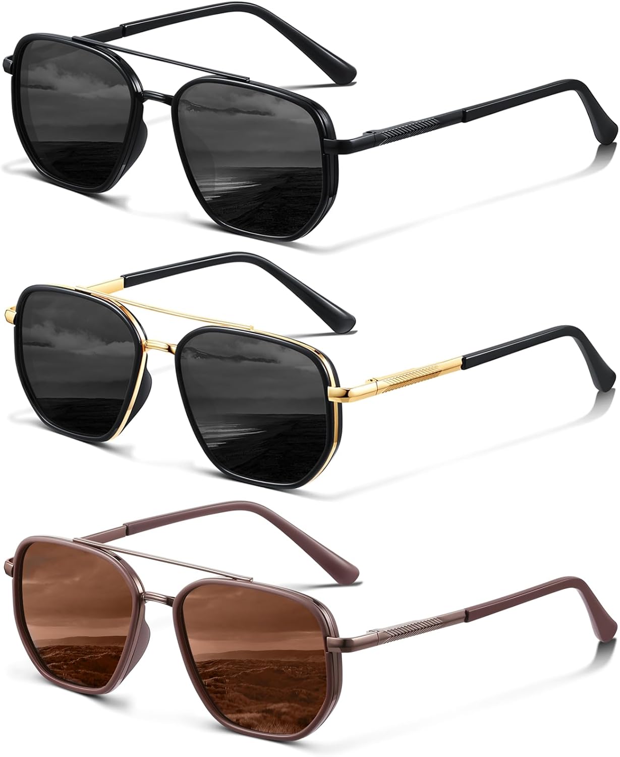 Поляризованные солнцезащитные очки-авиаторы KUGUAOK для женщин и мужчин, модные, с защитой от УФ-излучения, не спутываются, винтажные, стильные, 3pcs-black+black Gold+brown
Поляризованные солнцезащитные очки-авиаторы KUGUAOK для женщин и мужчин, модные, с защитой от УФ-излучения, не спутываются, винтажные, стильные, 3pcs-black+black Gold+brown