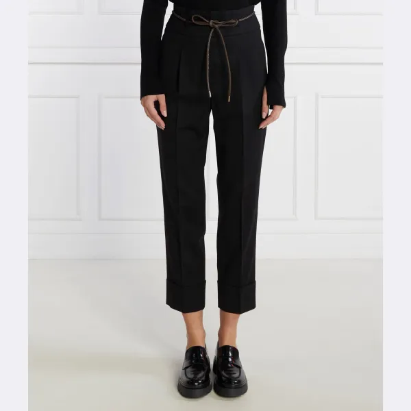 Шерстяные брюки с прямым ремнем Peserico, черный 
Шерстяные брюки с прямым ремнем Peserico, черный