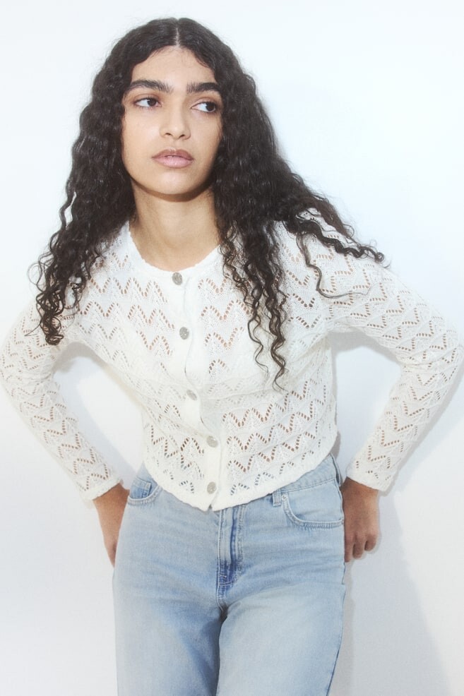 Кардиган ажурной вязки H&M, бежевый 
Кардиган ажурной вязки H&M, бежевый