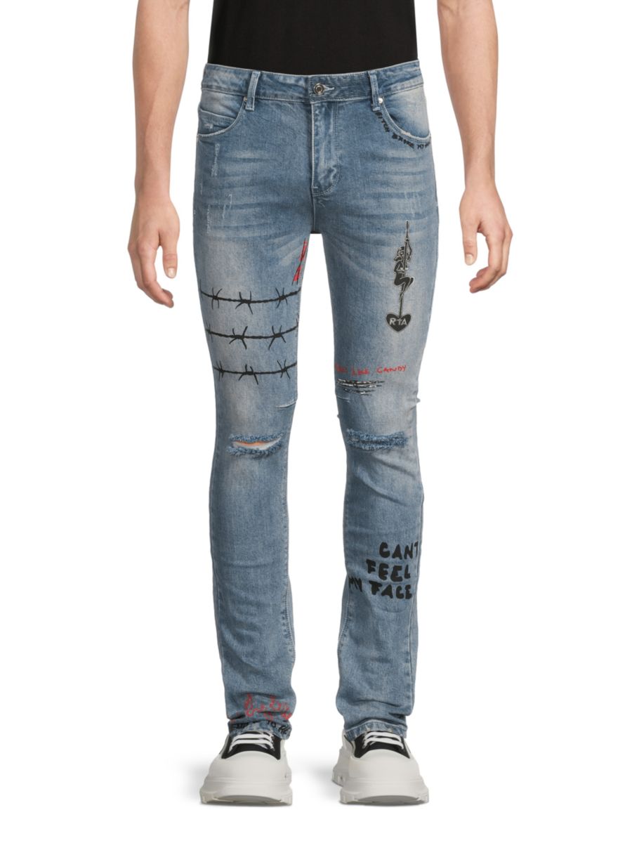 Джинсы с графическим рисунком и разрезом до колена, легкие, стираные RTA, синий
Джинсы с графическим рисунком и разрезом до колена, легкие, стираные RTA, синий