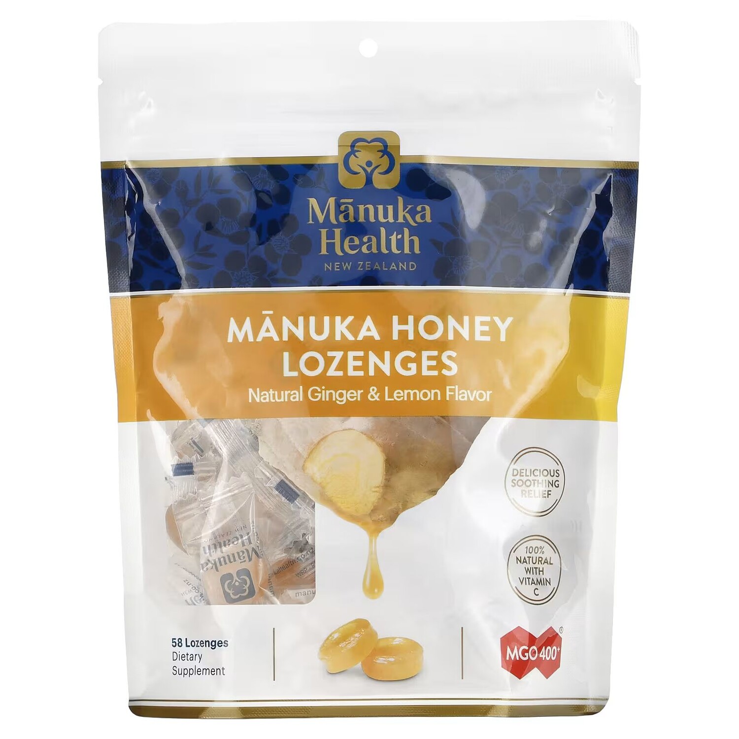 Медовые пастилки Манука, натуральный имбирь и лимон, MGO 400+, 58 пастилок Manuka Health
Медовые пастилки Манука, натуральный имбирь и лимон, MGO 400+, 58 пастилок Manuka Health