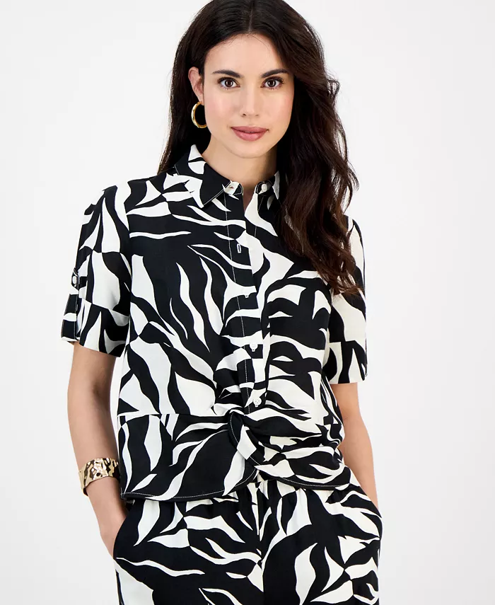 Блузка с принтом и скрученным передом из смесового льна, миниатюрный размер I.N.C. International Concepts, мультиколор 
Блузка с принтом и скрученным передом из смесового льна, миниатюрный размер I.N.C. International Concepts, мультиколор