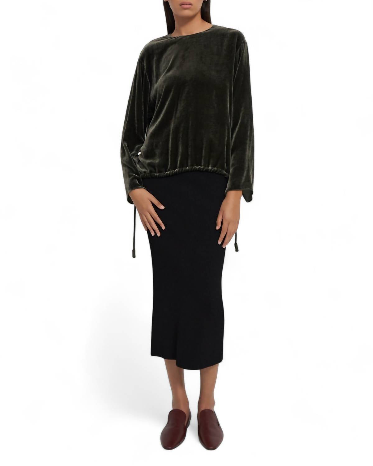 Slit Pullover Top In Hunter Fixture Theory, Hunter Fixture
Slit Pullover Top In Hunter Fixture Theory, Hunter Fixture