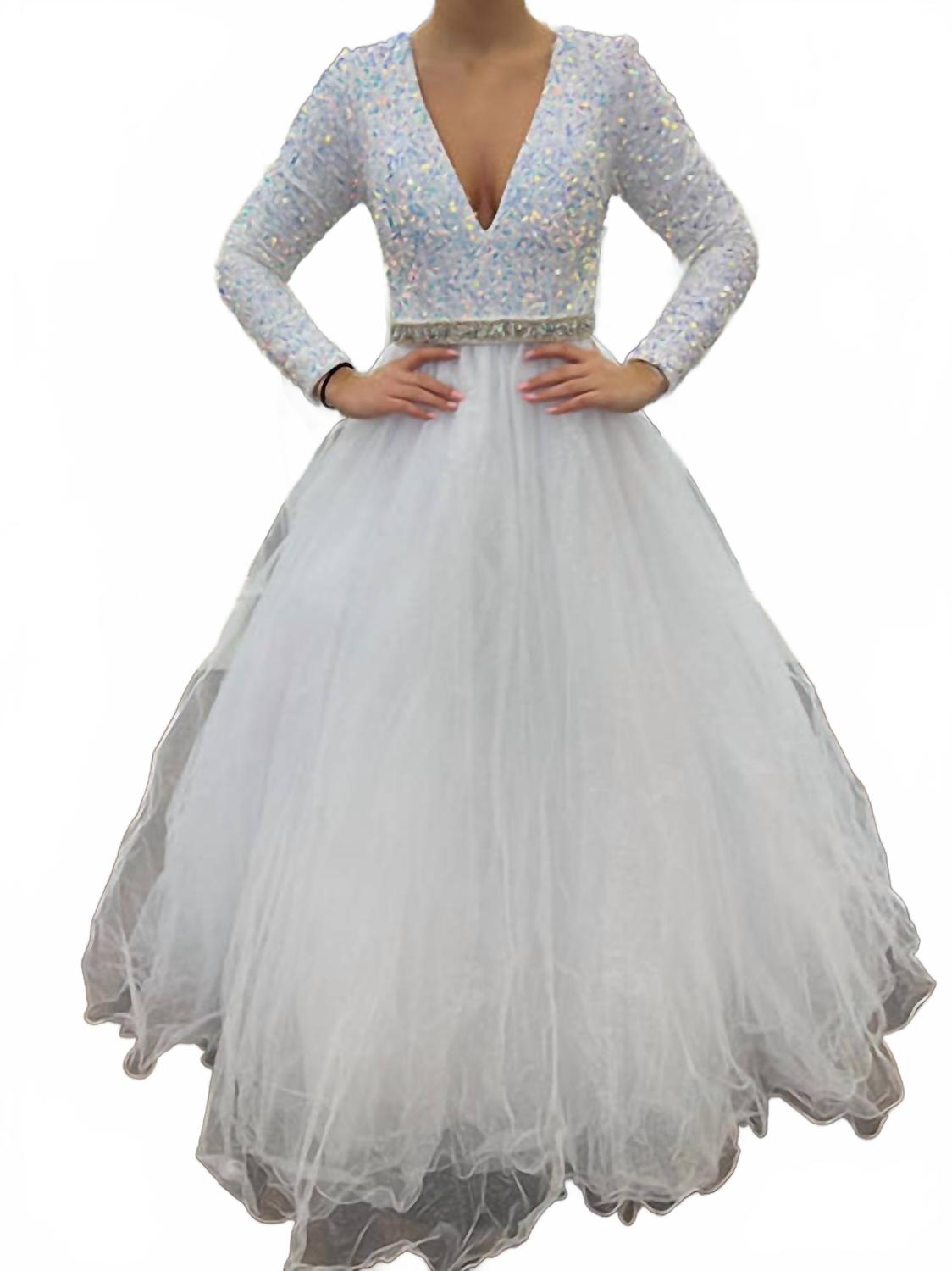 Блестящее белое бархатное бальное платье с длинными рукавами и пайетками Ava Presley
Блестящее белое бархатное бальное платье с длинными рукавами и пайетками Ava Presley