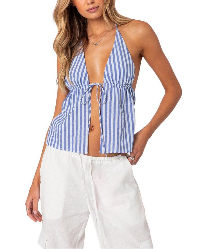 Топ Edikted Madelyn с завязкой спереди, синий 
Топ Edikted Madelyn с завязкой спереди, синий