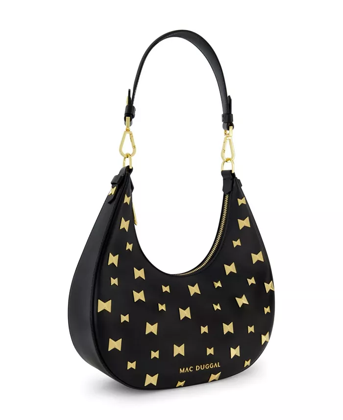 Кожаная сумка-хобо с позолоченной фурнитурой Mac Duggal, черный
Кожаная сумка-хобо с позолоченной фурнитурой Mac Duggal, черный