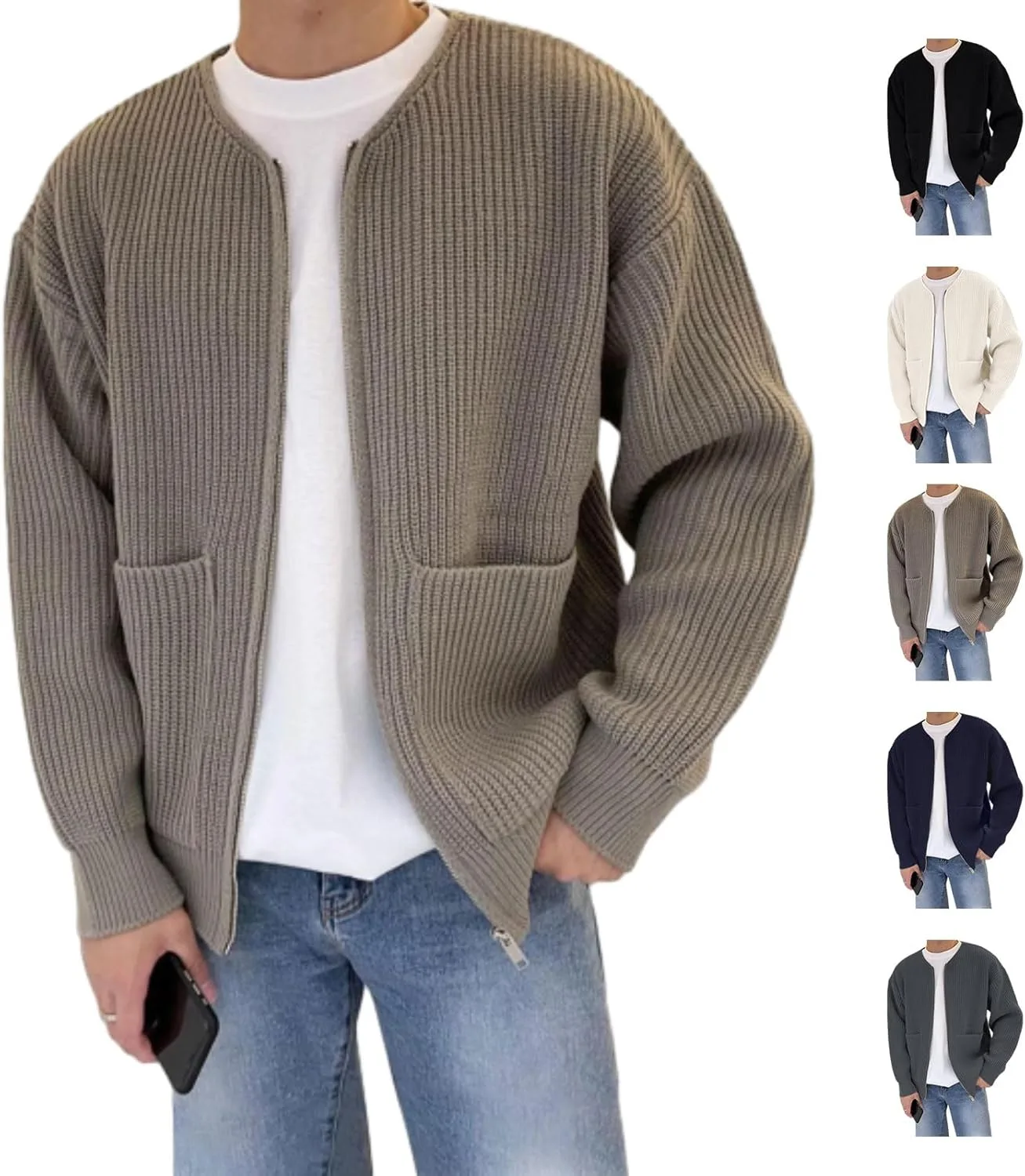 Мужской кардиган с карманами и молнией, вязаный, длинный рукав GHTRHSB
Мужской кардиган с карманами и молнией, вязаный, длинный рукав GHTRHSB
