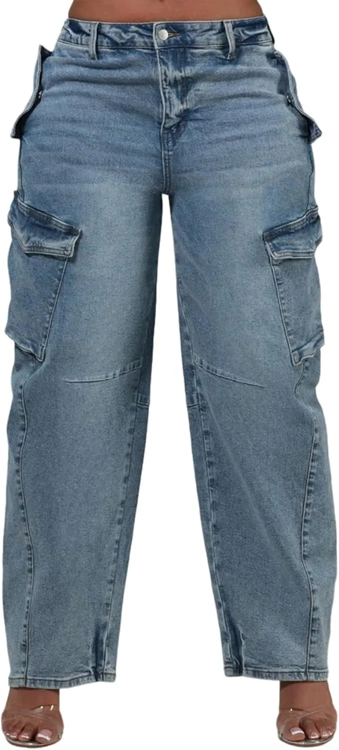 Женские джинсы-карго Mid Rise с прямым широким кроем HugeNice
Женские джинсы-карго Mid Rise с прямым широким кроем HugeNice