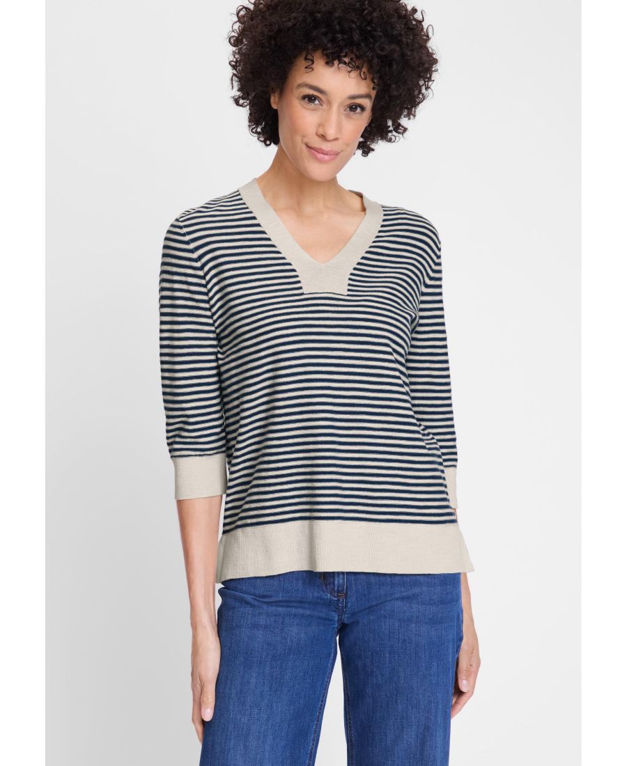 Женский хлопковый пуловер в британскую полоску Olsen, True navy
Женский хлопковый пуловер в британскую полоску Olsen, True navy