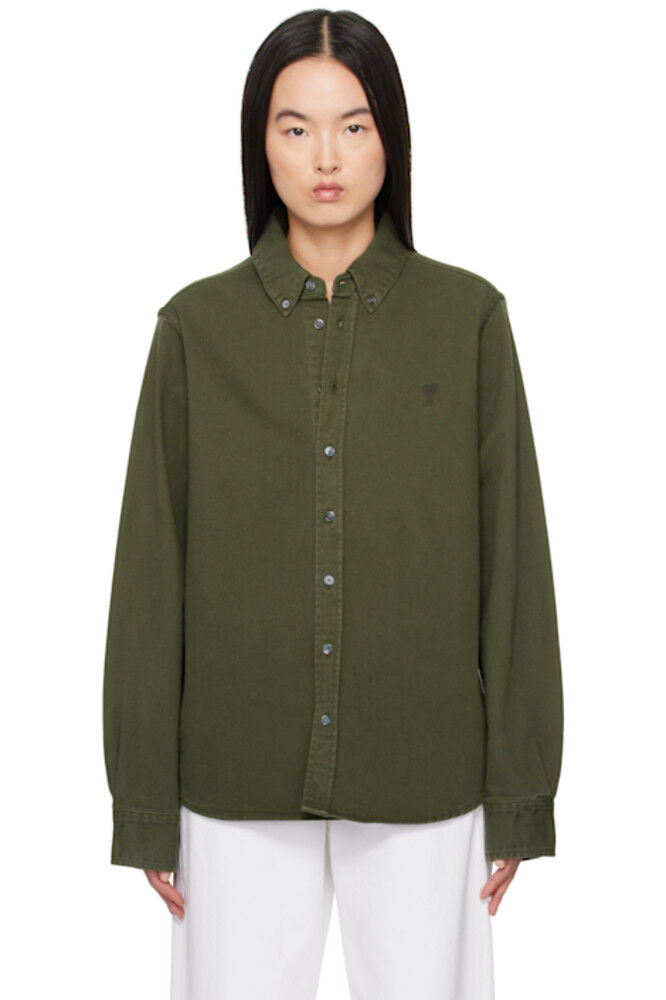 Хлопковая рубашка цвета хаки на пуговицах Ami de Coeur AMI Paris
Хлопковая рубашка цвета хаки на пуговицах Ami de Coeur AMI Paris