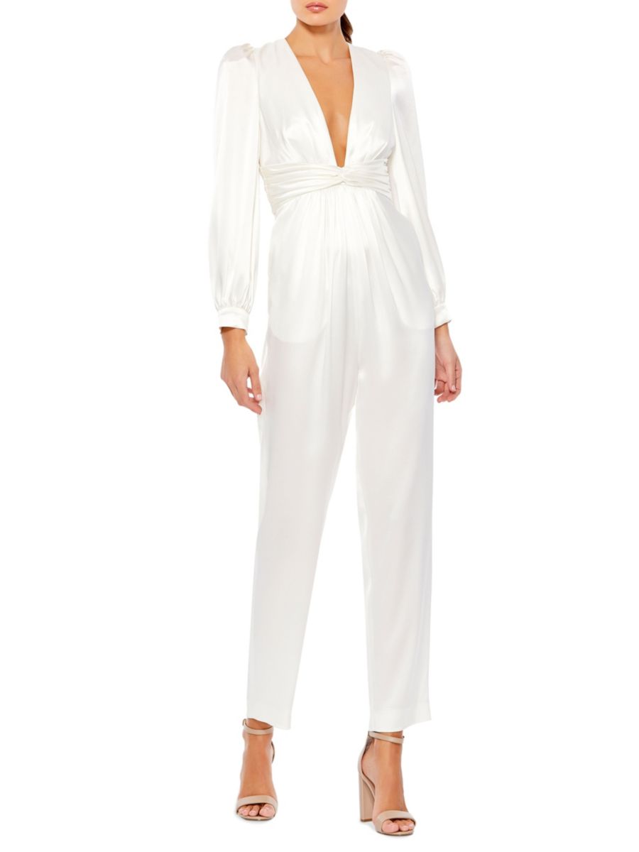 Атласный комбинезон с глубоким вырезом и зауженными бедрами Mac Duggal, белый
Атласный комбинезон с глубоким вырезом и зауженными бедрами Mac Duggal, белый