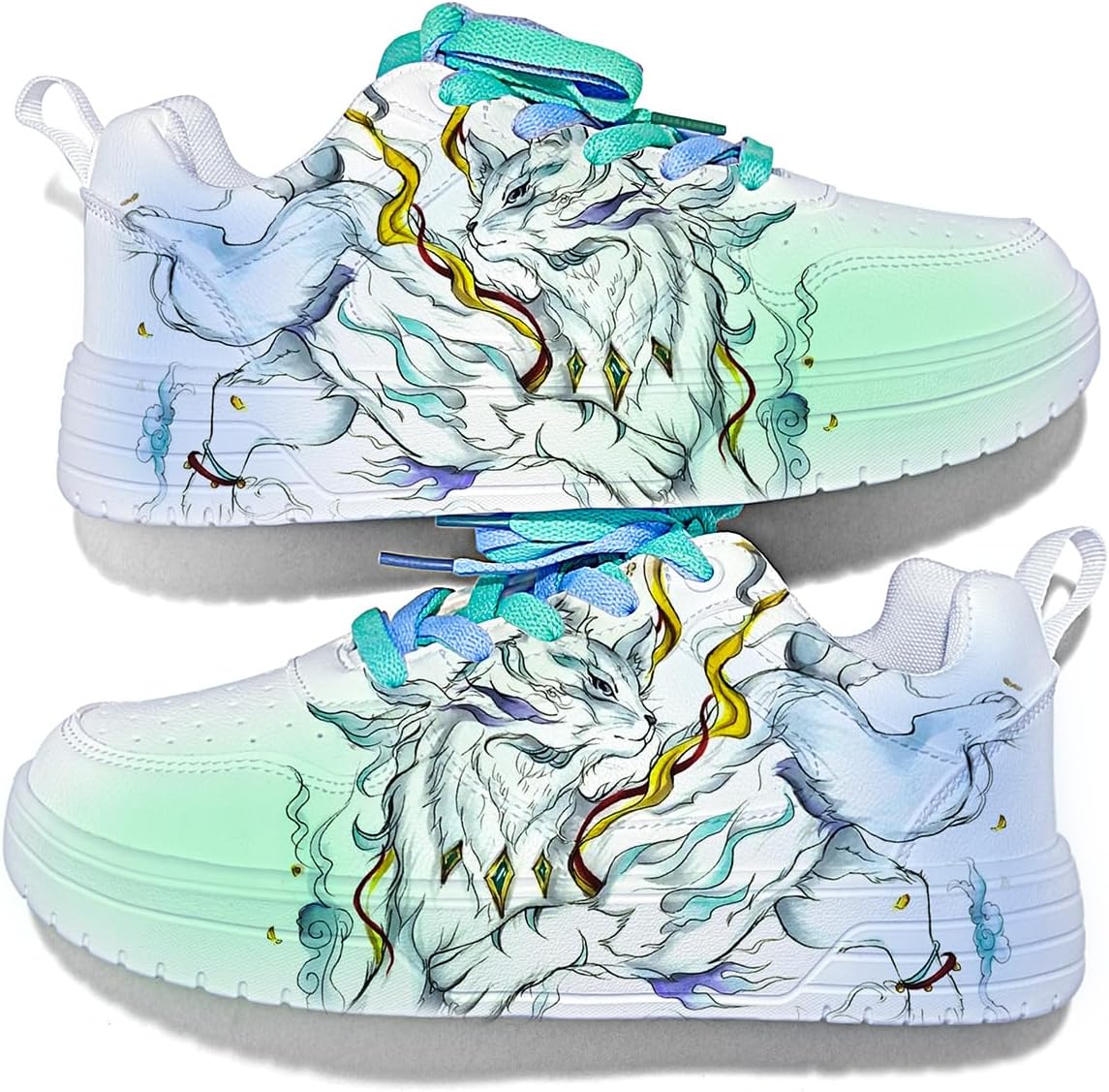 Кастомные высокие кеды с принтом, белый верх с цветочными узорами мифических существ, бирюзовые шнурки, стильные кроссовки для мужчин и женщин Generic
Кастомные высокие кеды с принтом, белый верх с цветочными узорами мифических существ, бирюзовые шнурки, стильные кроссовки для мужчин и женщин Generic