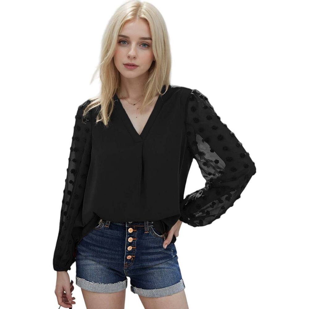 Женская шифоновая блузка, топ с длинными рукавами в швейцарский горошек Anna-Kaci, черный
Женская шифоновая блузка, топ с длинными рукавами в швейцарский горошек Anna-Kaci, черный