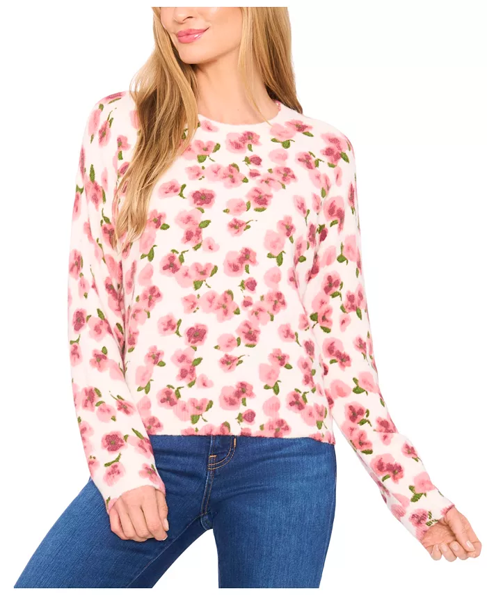 Женский свитер с цветочным принтом CeCe, белый 
Женский свитер с цветочным принтом CeCe, белый