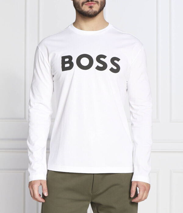 Лонгслив мужской Boss Green с надписью, белый 
Лонгслив мужской Boss Green с надписью, белый