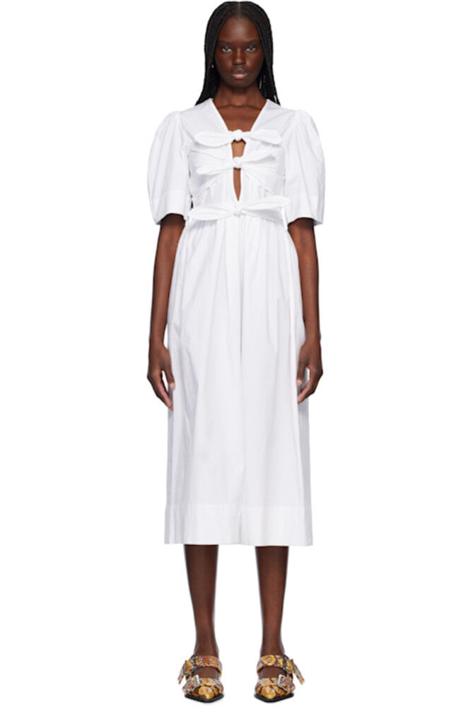 Белое эластичное хлопковое платье миди с завязками GANNI
Белое эластичное хлопковое платье миди с завязками GANNI