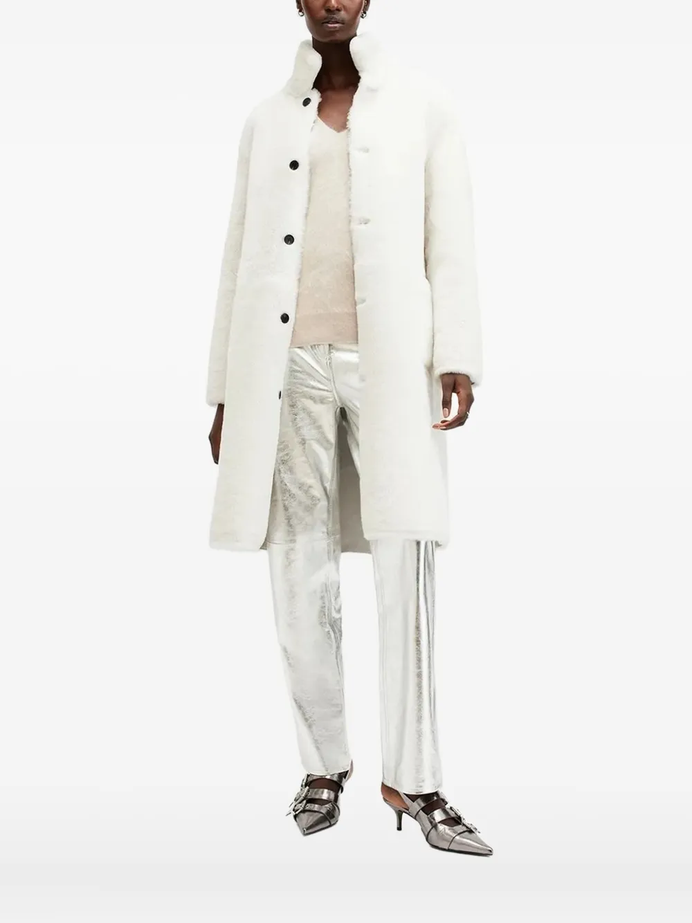 Двустороннее пальто с высоким воротником Allsaints, нейтральный
Двустороннее пальто с высоким воротником Allsaints, нейтральный