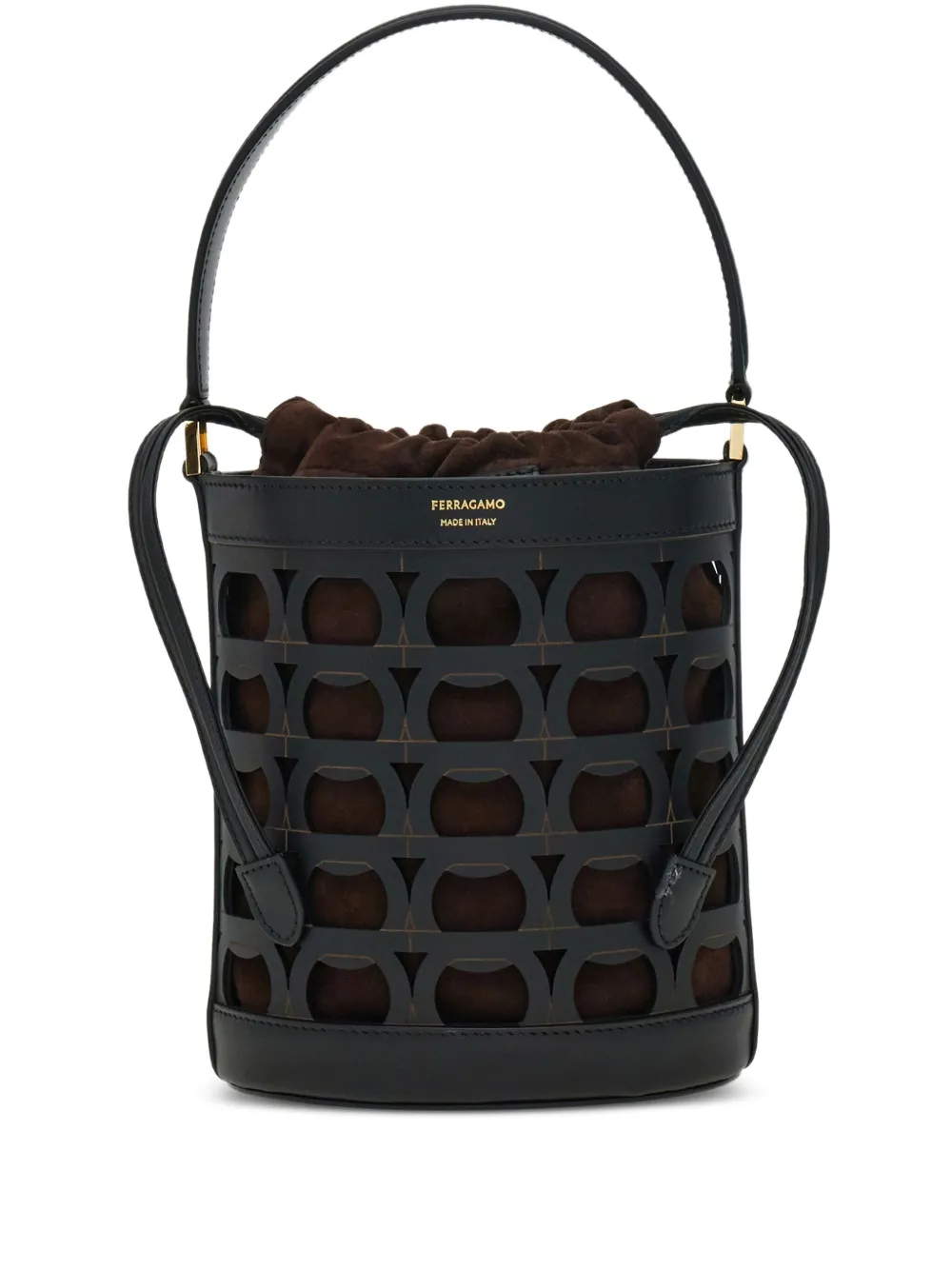 Сумка-ведро с декором Gancini Ferragamo, черный
Сумка-ведро с декором Gancini Ferragamo, черный